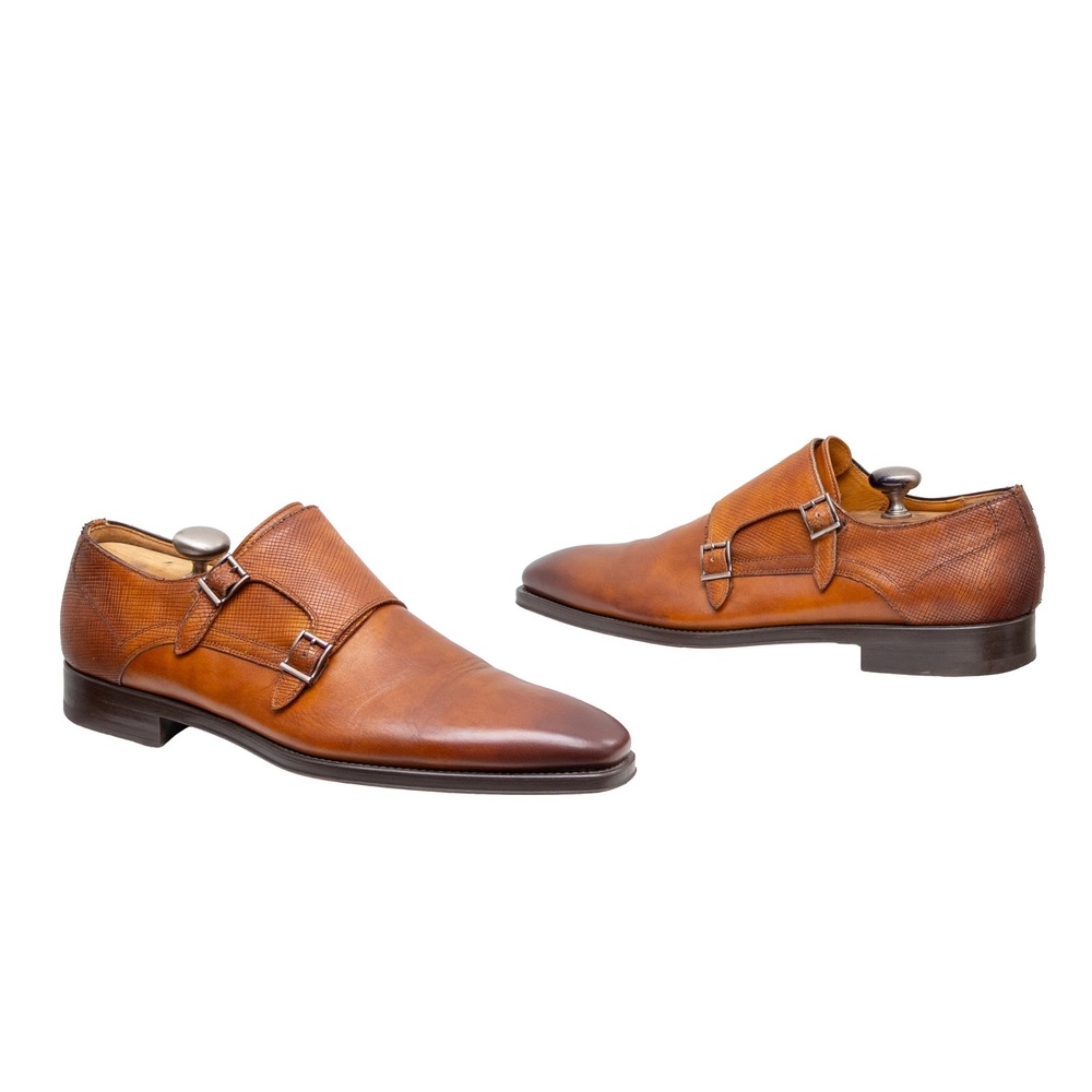 Magnanni Mens Cognac Brown Leather Double Monk Strap Dress Shoes EU 45 US 12